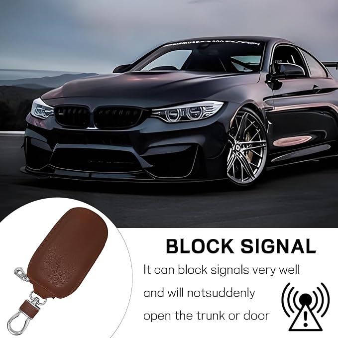 Car Key Case, Genuine Leather Auto Key Fob Protector, Universal Key Fob Cover Case with Metal Hook, Car Smart Keychain Holder for Remote Key Fob, Vehicle Keyring Zipper Bag (Coffee)