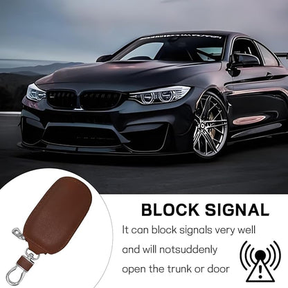 Car Key Case, Genuine Leather Auto Key Fob Protector, Universal Key Fob Cover Case with Metal Hook, Car Smart Keychain Holder for Remote Key Fob, Vehicle Keyring Zipper Bag (Coffee)