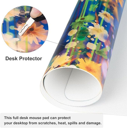 QiyI Large Desk Pad, Waterproof PU Leather Mouse Pad for Desktop, Blue Green Floral Home Décor Office Desk Accessories, Non Slip Desk Mat Writing Pads for Home Office 31.5" x 11.8" - Ivy Flowers