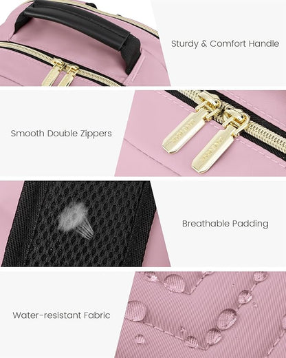LOVEVOOK Laptop Backpack Purse for Women, Work Travel Computer Bags, College School Backpack for Student Girl, Quilted Casual Daypack with USB Port, Fit 15.6 Inch Laptop, Light Pink