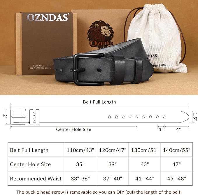 Men's Leather Belt Full Grain Leather Belts for Men Handmade Real Solid Top-Grain Leather Heavy-Duty Work Belt Gifts