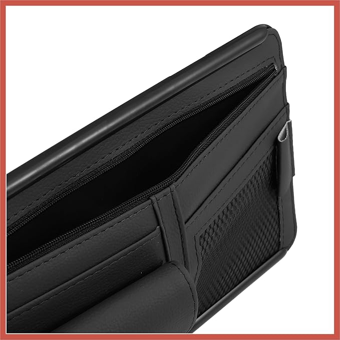 ACROPIX Black Universal Car Sun Visor Organizer Sunglasses Case Storage Pocket Hook and Loop Tape ABS PU Leather for SUV RV Truck Car Parts