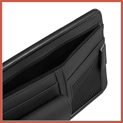 ACROPIX Black Universal Car Sun Visor Organizer Sunglasses Case Storage Pocket Hook and Loop Tape ABS PU Leather for SUV RV Truck Car Parts