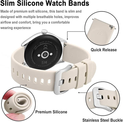 BISONSTRAP Silicone Watch Bands, Slim Watch Straps with Quick Release, 16mm, Ivory (Beige) with Silver Buckle