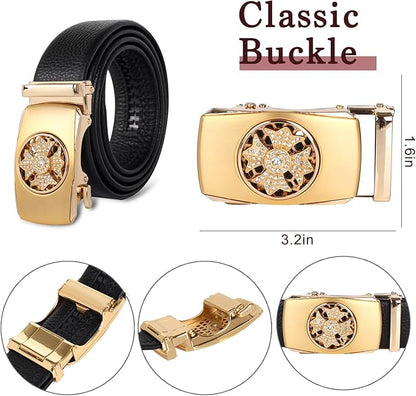 Aurolran Men&Womens Leather Dress Belt Business Automatic Buckle Belt Color-Black Silver Gold