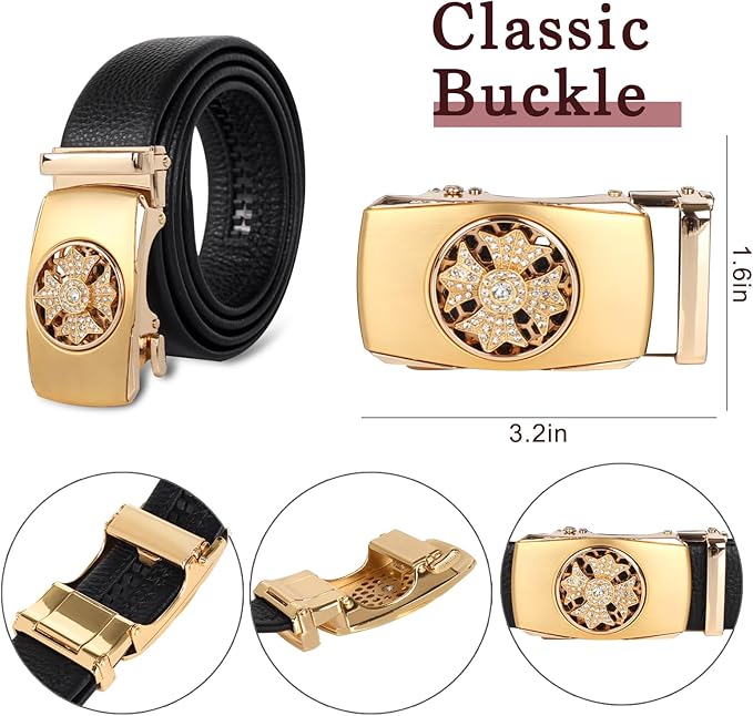 Aurolran Men&Womens Leather Dress Belt Business Automatic Buckle Belt Color-Black Silver Gold
