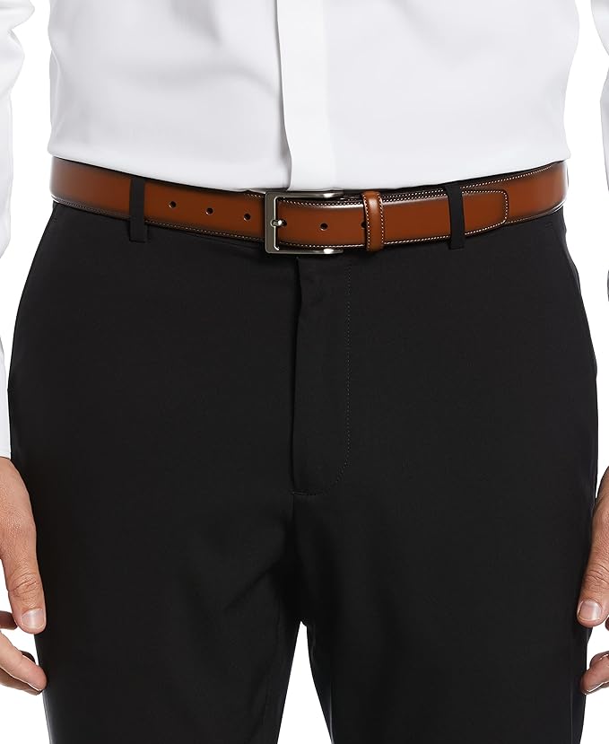 Perry Ellis Men's Portfolio Amigo Leather 1.25" Width Dress Belt (Available in Big & Tall)