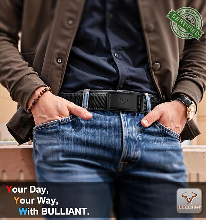 BULLIANT Men Belt,Ratchet Leather Belt Click Adjustable for Men Jeans Dress Casual 1 3/8-Cut to Fit