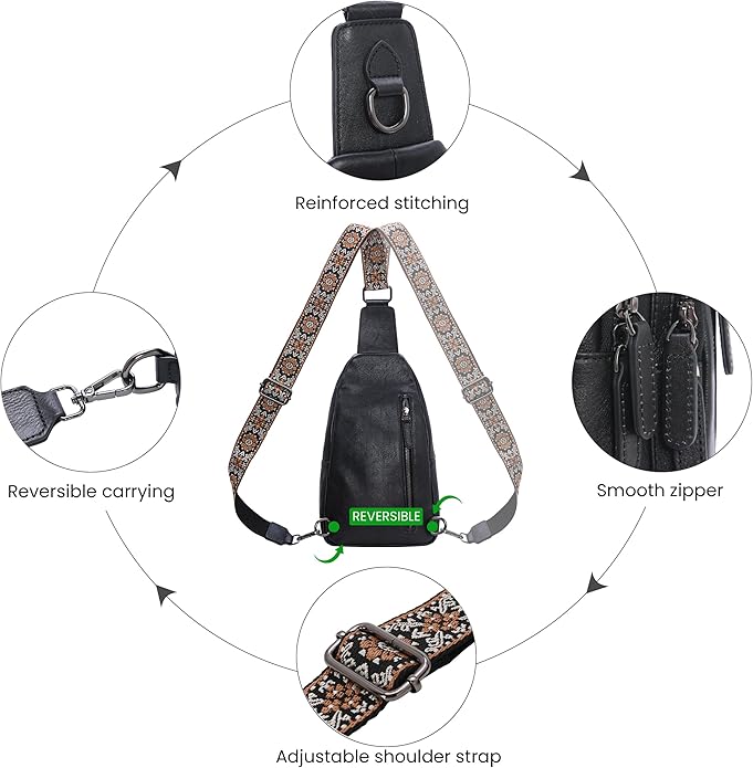 HESHE Leather Sling Bag for Women Crossbody Bags with Multi-Pocket Stylish Fanny Packs for Travel Chest Bag