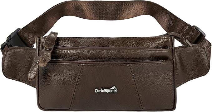 Genuine Leather Fanny Pack For Men and Women Multiple Pockets Waist Bag with Adjustable Strap for Outdoors Workout Traveling Casual Running Hiking Cycling Brown Belt Bag