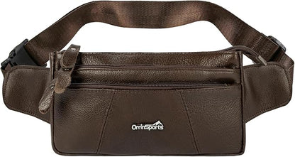 Genuine Leather Fanny Pack For Men and Women Multiple Pockets Waist Bag with Adjustable Strap for Outdoors Workout Traveling Casual Running Hiking Cycling Brown Belt Bag