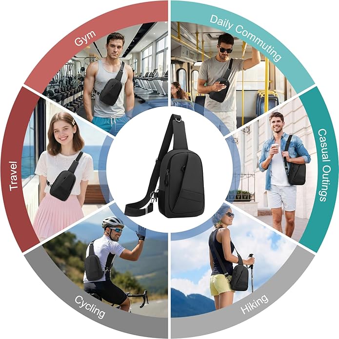 Hoedia Crossbody Sling Bag for Men Women, Shoulder Cross Body Bag EDC Back Pack with Reflective Strip and Multi-pocket