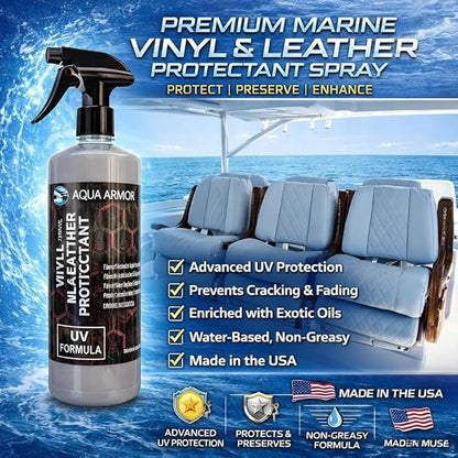 Marine Vinyl UV Protectant & Leather Conditioner – Long-Lasting UV Defense for Boat Seats, Vinyl, Plastic & Rubber – Repels Salt, Moisture & Sun Damage – Restores Shine & Flexibility – Made in USA