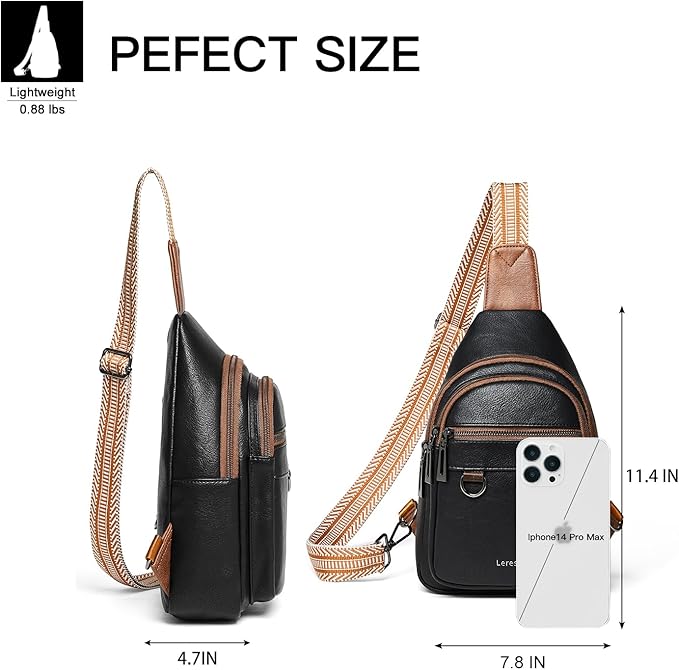 Leresas 7L Sling Bag for Women Men Vegan Leather Crossbody Bags Fanny Pack Purse Backpack Over Shoulder Bag Travel Anti Theft