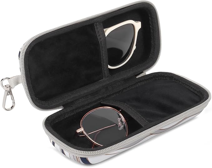 Double Eyeglasses Case Hard Shell Dual Sunglasses Organizer with Zipper Closure Travel Eyewear Storage for Vehicle