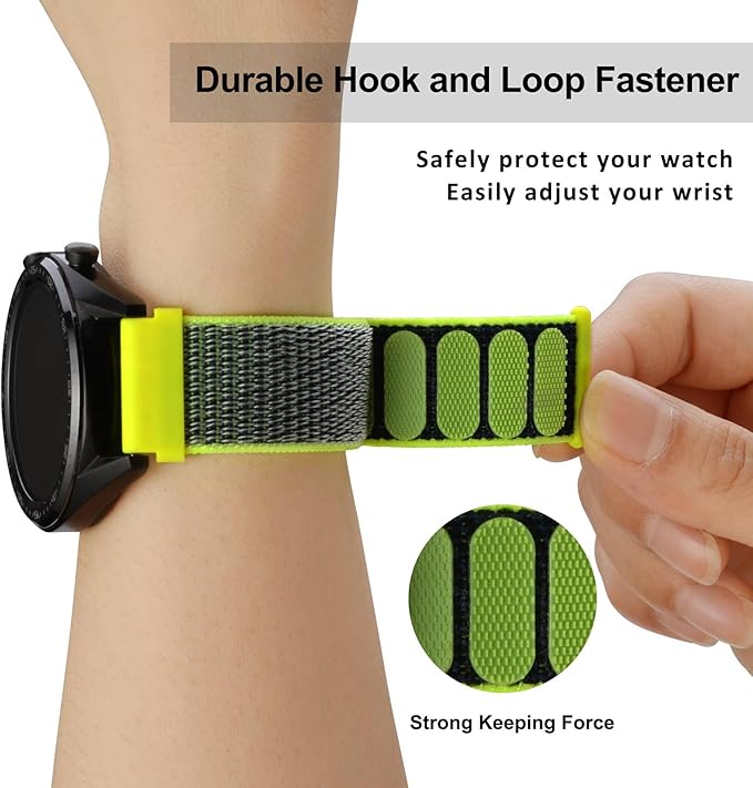 WOCCI 18mm Adjustable Nylon Watch Band, Quick Release Sport Loop Strap (Bright Yellow/Grey)