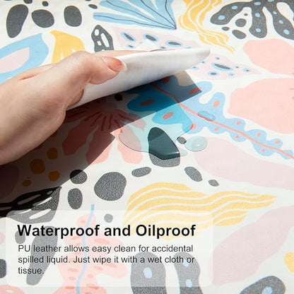 QiyI Floral Large Mouse Pad, Cute Desk Mat for Desktop, Women Girls Desk Accessories Office Décor, PU Leather Waterproof Big Gaming Mousepad, Doodle Flowers Desk Pad Computer Mat, 31.5" x 15.7"