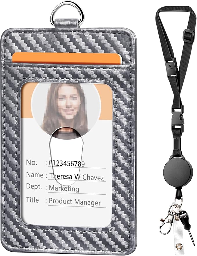 Leather Badge Holder and Adjustable Retractable Lanyards, Quick Release Buckle and Safety Breakaway Lanyards with Swivel Metal Clasp for Offices, Staff, Students, Employees