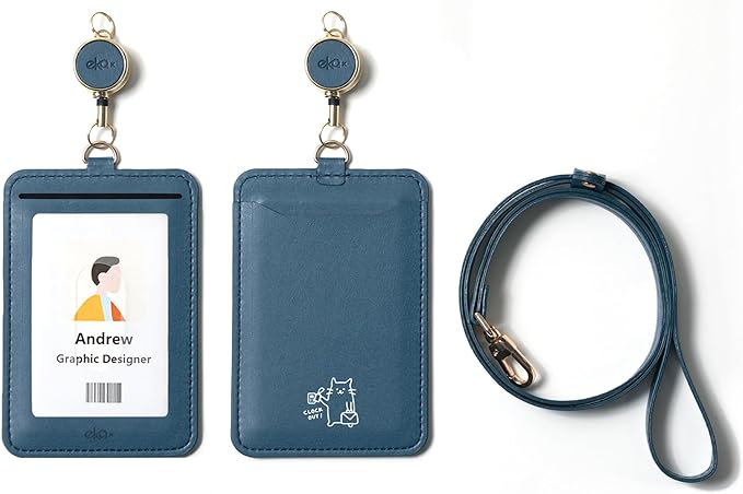 EKAX ID Badge Holder with Adjustable Lanyard & Retractable Badge Reel Clip, Double-Sided Card Holder for Office, Bus Pass, Student, Nurse, Police, Teacher-Work Kitten
