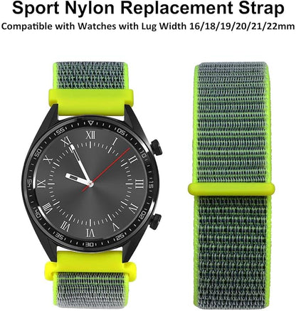 WOCCI 20mm Adjustable Nylon Watch Band, Quick Release Sport Loop Strap (Bright Yellow/Grey)