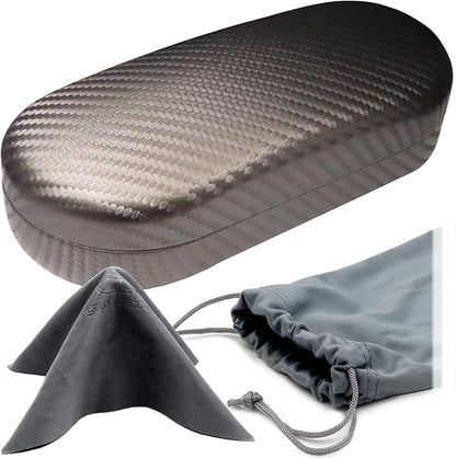 MyEyeglassCase - Large Sunglasses Case - Hard Glasses Case Holder w/Pouch & Cloth - Eyeglass Case Aviator Frames Men & Women
