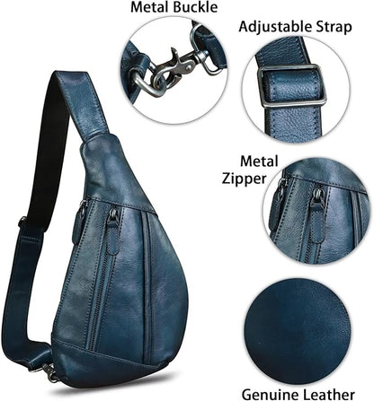Genuine Leather Sling Bag for Men and Women Vintage Real Leather Crossbody Chest Bags Backpack Purse for Travel Hiking
