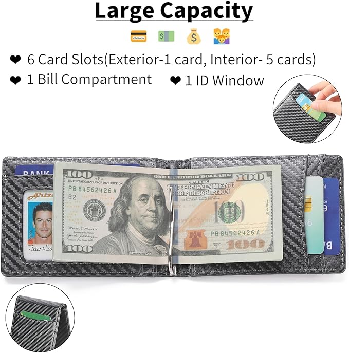 Wallet for Men Leather Slim Bifold Card Holder RFID Blocking Minimalist Front Pockets Wallet with Money Clip