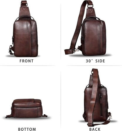 Genuine Leather Sling Bag for Men and Women Vintage Real Leather Sling Backpack Shoulder Crossbody Bags Chest Purse