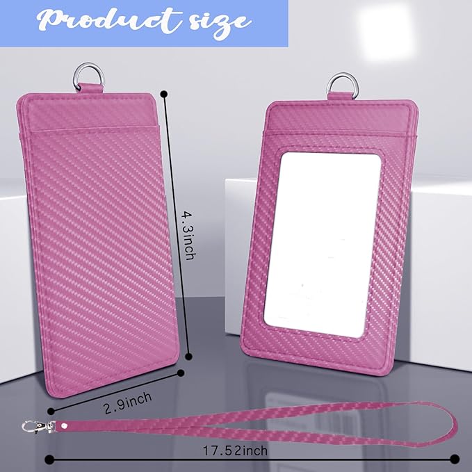 Carbon Fiber Work ID Card Holder with Lanyard is a Stylish and Durable Card Holder with Dual Card Capacity, Clear Display Window and Privacy Back Pocket (Pink)