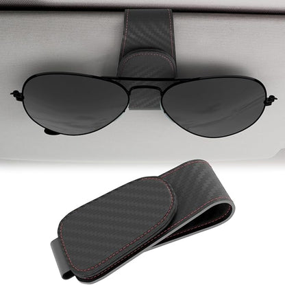 BFXM Sunglass Holder for Car, Sunglasses Holder Eyeglass Hanger Clip Magnetic Leather for Car Visor, Cars Sun Visor Ticket Card Clip