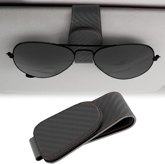BFXM Sunglass Holder for Car, Sunglasses Holder Eyeglass Hanger Clip Magnetic Leather for Car Visor, Cars Sun Visor Ticket Card Clip
