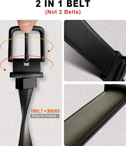 BULLIANT Men's Belt,Reversible Belt Adjustable For Gift Men 1.25”-Cut For Fit-2 Sides in 1 Belt(Not 2)