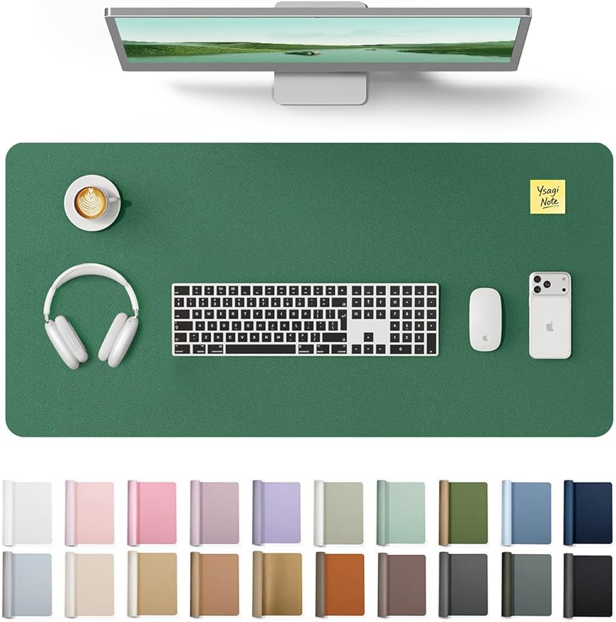 YSAGi Leather Desk Pad Protector, Office Desk Mat, Large Mouse Pad, Non-Slip PU Leather Desk Blotter, Laptop Desk Pad, Waterproof Desk Writing Pad for Office and Home (Jade Green, 35.4" x 17")