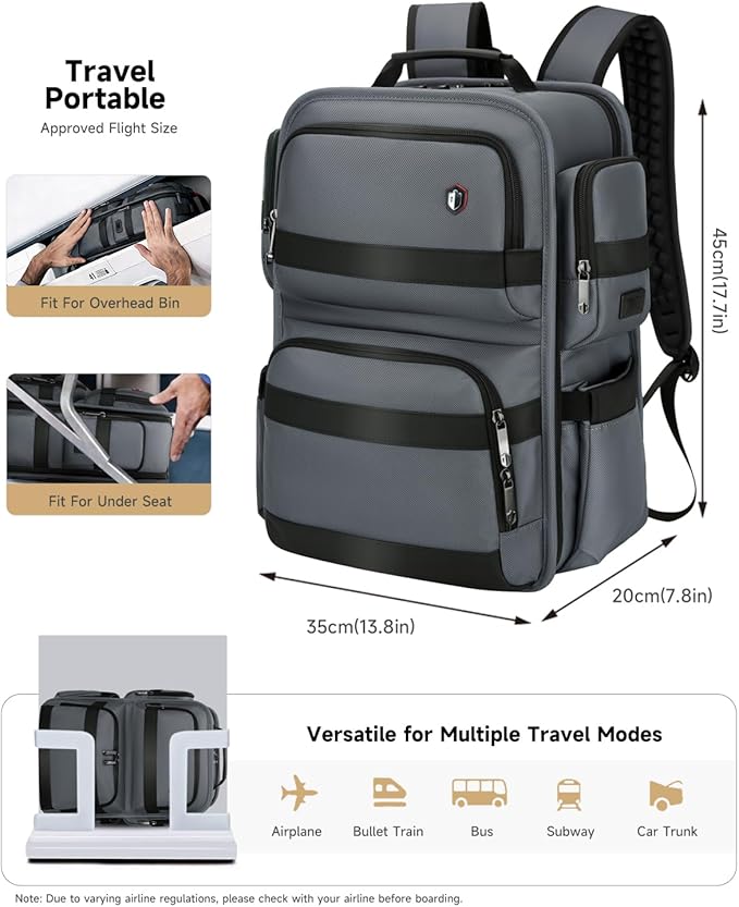 Work Laptop Backpack for Men 17in, USB-C Port Carry On Backpack with Patented Adjustable Width Straps, TSA Dual Laptop Compartments Backpack Travel, Waterproof Business Backpack for Professional, Grey