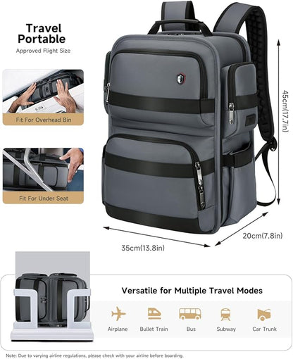 Work Laptop Backpack for Men 17in, USB-C Port Carry On Backpack with Patented Adjustable Width Straps, TSA Dual Laptop Compartments Backpack Travel, Waterproof Business Backpack for Professional, Grey