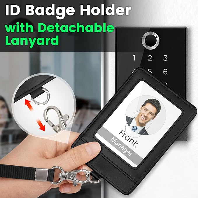 TALONITE Badge Holder for AirTag, PU Leather ID Badge Holder with 1 Clear ID Window & 2 Credit Card Slot & 1 Detachable Neck Lanyard