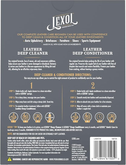Lexol Leather Conditioner and Cleaner Kit by Lexol, Use on Furniture, Car Interiors, Shoes, Handbags, Includes 2 Application Sponges, Two-Step System, 8 oz Each