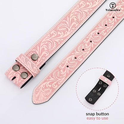 TRIWORKS Western Belt Strap for Men without Buckle 1.5" Wide Floral Engraved Embossed Leather Belt Strap