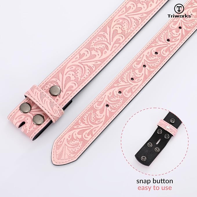 TRIWORKS Western Belt Strap for Men without Buckle 1.5" Wide Floral Engraved Embossed Leather Belt Strap