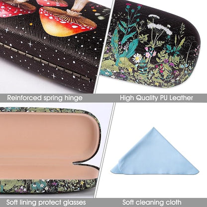 PERFECTSIGHT Hard Shell Eyeglasses Case, PU Leather Protective Glasses Case, Cute Eyeglass Case for Women Men Girls