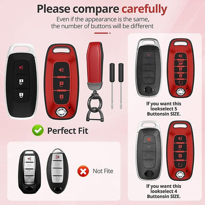For Nissan Key Fob Cover Accessories- Matte TPU Key Fob Cover with Leather Keychain for 2023 2024 2025 2026 Rogue Pathfinder Versa 2025 2026 Sentra Patrol Armada Smart and More
