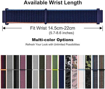 WOCCI 22mm Adjustable Nylon Watch Band, Quick Release Sport Loop Strap (Navy Blue)