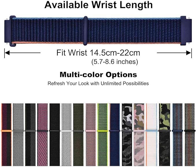 WOCCI 20mm Adjustable Nylon Watch Band, Quick Release Sport Loop Strap (Navy Blue)