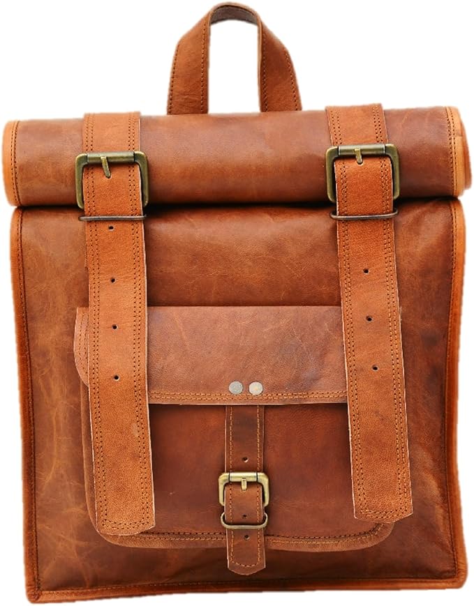 URBAN DEZIRE Men's Leather Vintage Roll On Laptop Backpack Rucksack knapsack college bag