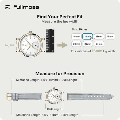 Fullmosa Watch Band, Quick Release Leather Watch Strap for Men Women, Replacement Bands Width 12mm 14mm 16mm 18mm 19mm 20mm 21mm 22mm 24mm
