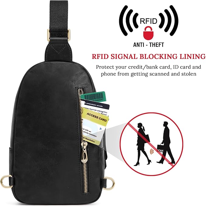 S-ZONE Leather Sling Bags for Women Men, Fanny Packs, Small Crossbody Purse Chest Bag with RFID Blocking