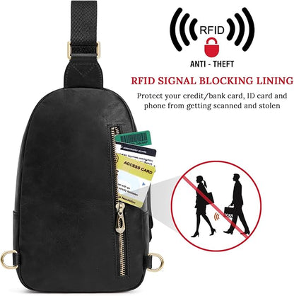 S-ZONE Leather Sling Bags for Women Men, Fanny Packs, Small Crossbody Purse Chest Bag with RFID Blocking