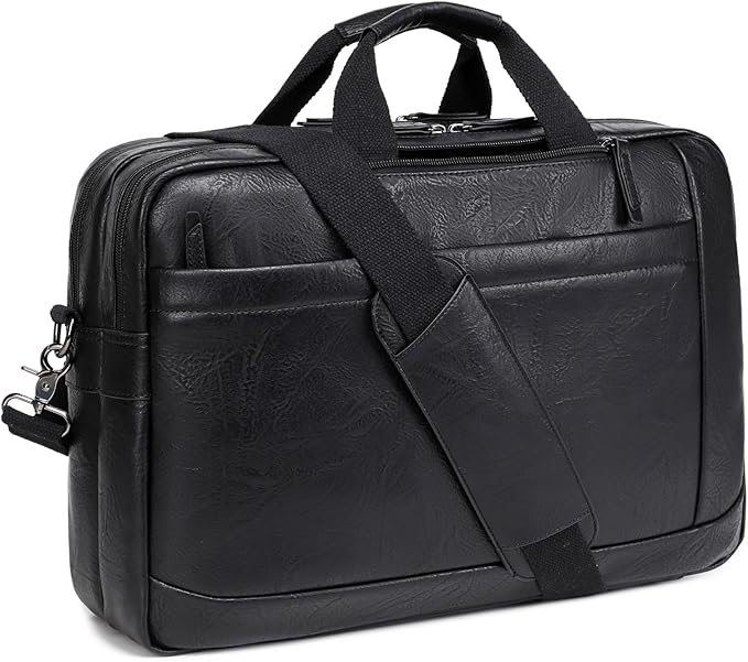 Faux Leather Messenger Bag for Men 17-17.3 Inch: Convertible 3 in 1 Backpack Laptop Briefcase Computer Handbags Shoulder CrossbodyBag with Padded for Work College Travel, PU Black