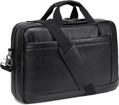 Faux Leather Messenger Bag for Men 17-17.3 Inch: Convertible 3 in 1 Backpack Laptop Briefcase Computer Handbags Shoulder CrossbodyBag with Padded for Work College Travel, PU Black