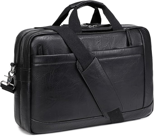 Faux Leather Messenger Bag for Men 17-17.3 Inch: Convertible 3 in 1 Backpack Laptop Briefcase Computer Handbags Shoulder CrossbodyBag with Padded for Work College Travel, PU Black